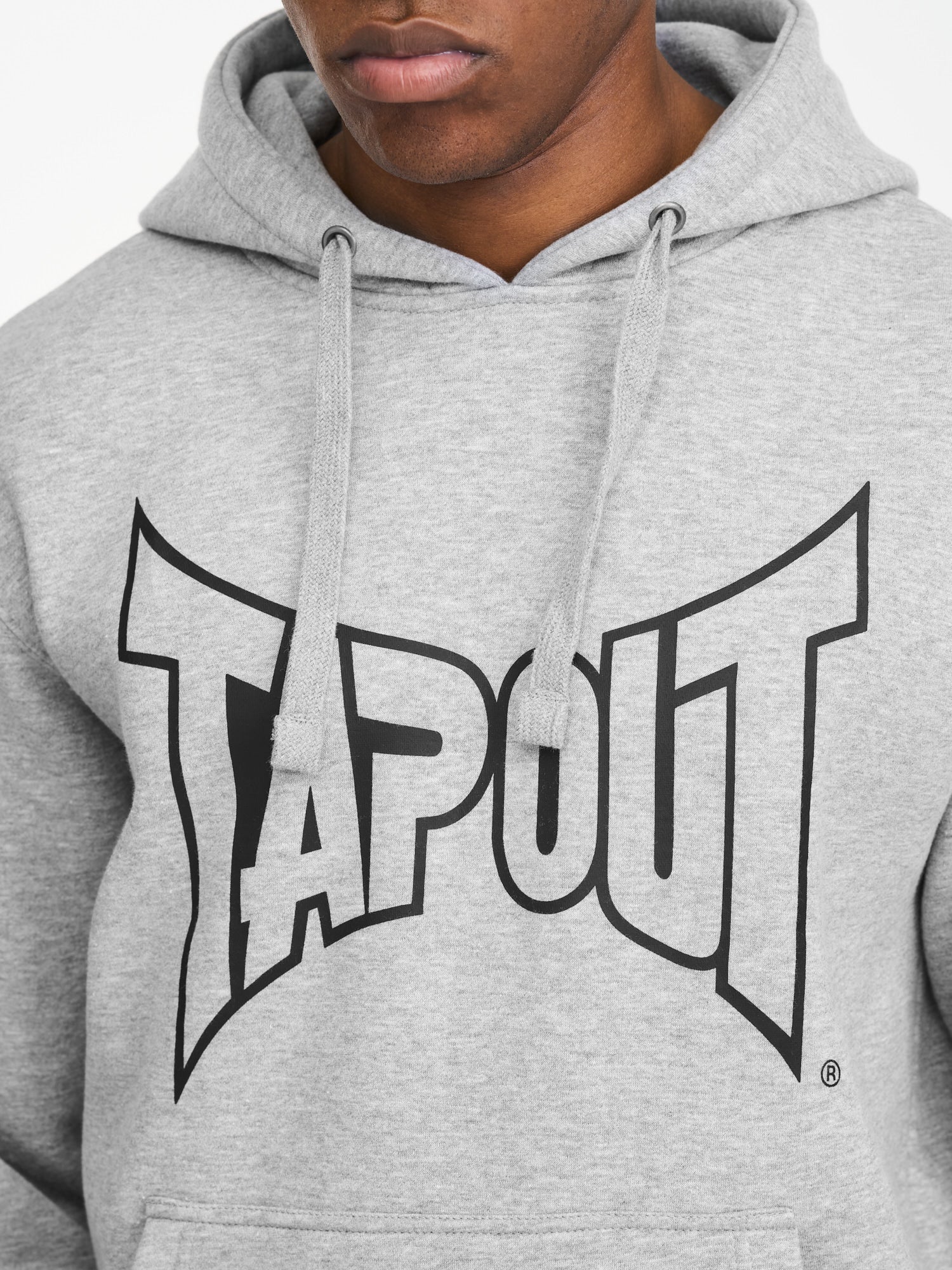 Tapout Herren Hoodie marl grey mit Logo-Print und Kängurutasche