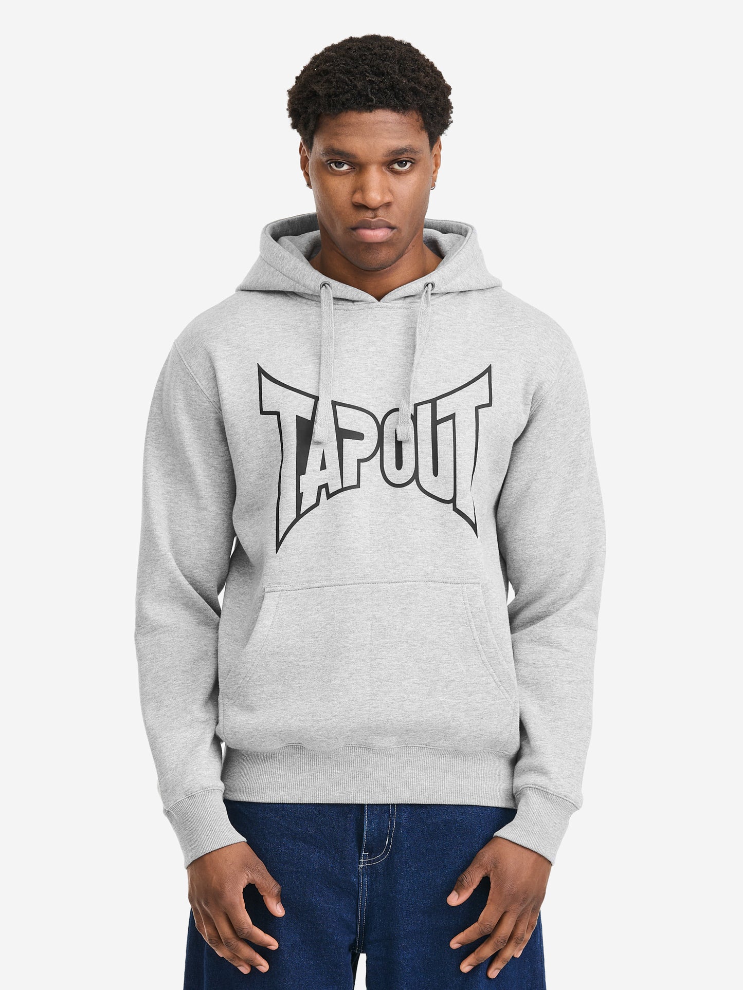 Tapout Herren Hoodie marl grey mit Logo-Print und Kängurutasche