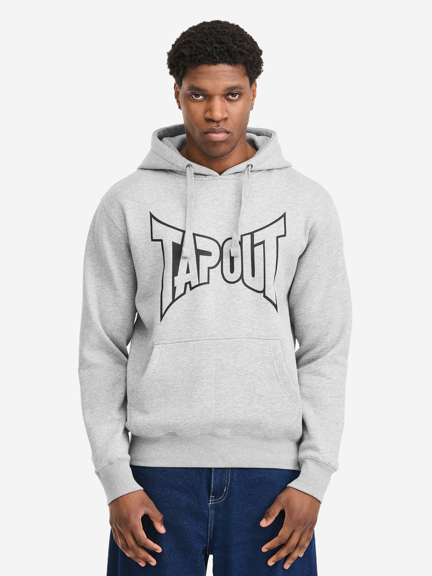 Tapout Herren Hoodie marl grey mit Logo-Print und Kängurutasche