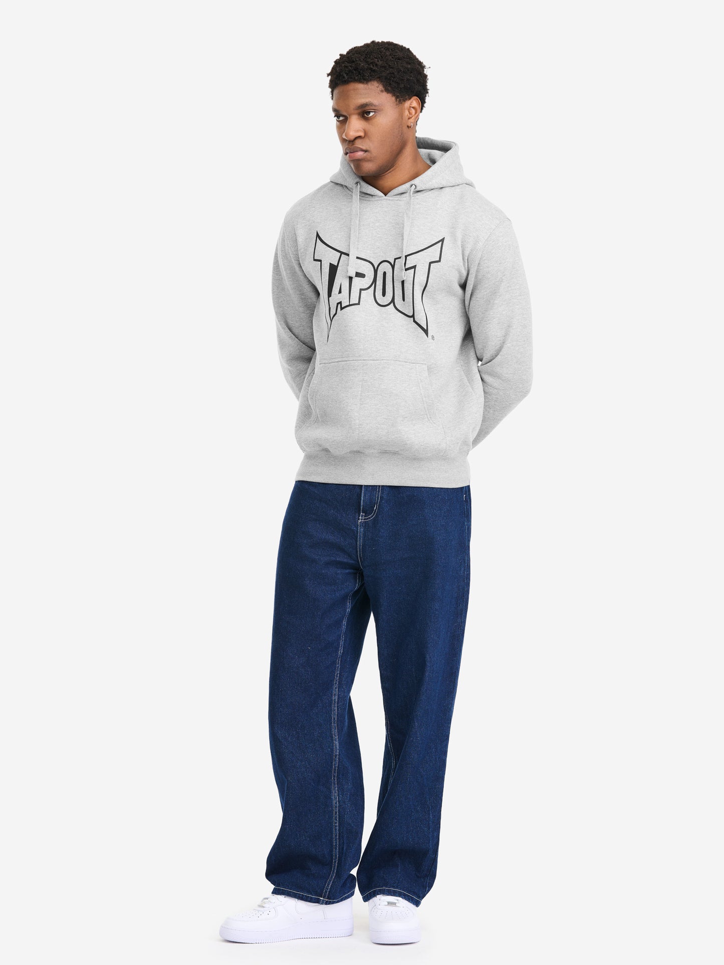 Tapout Herren Hoodie marl grey mit Logo-Print und Kängurutasche