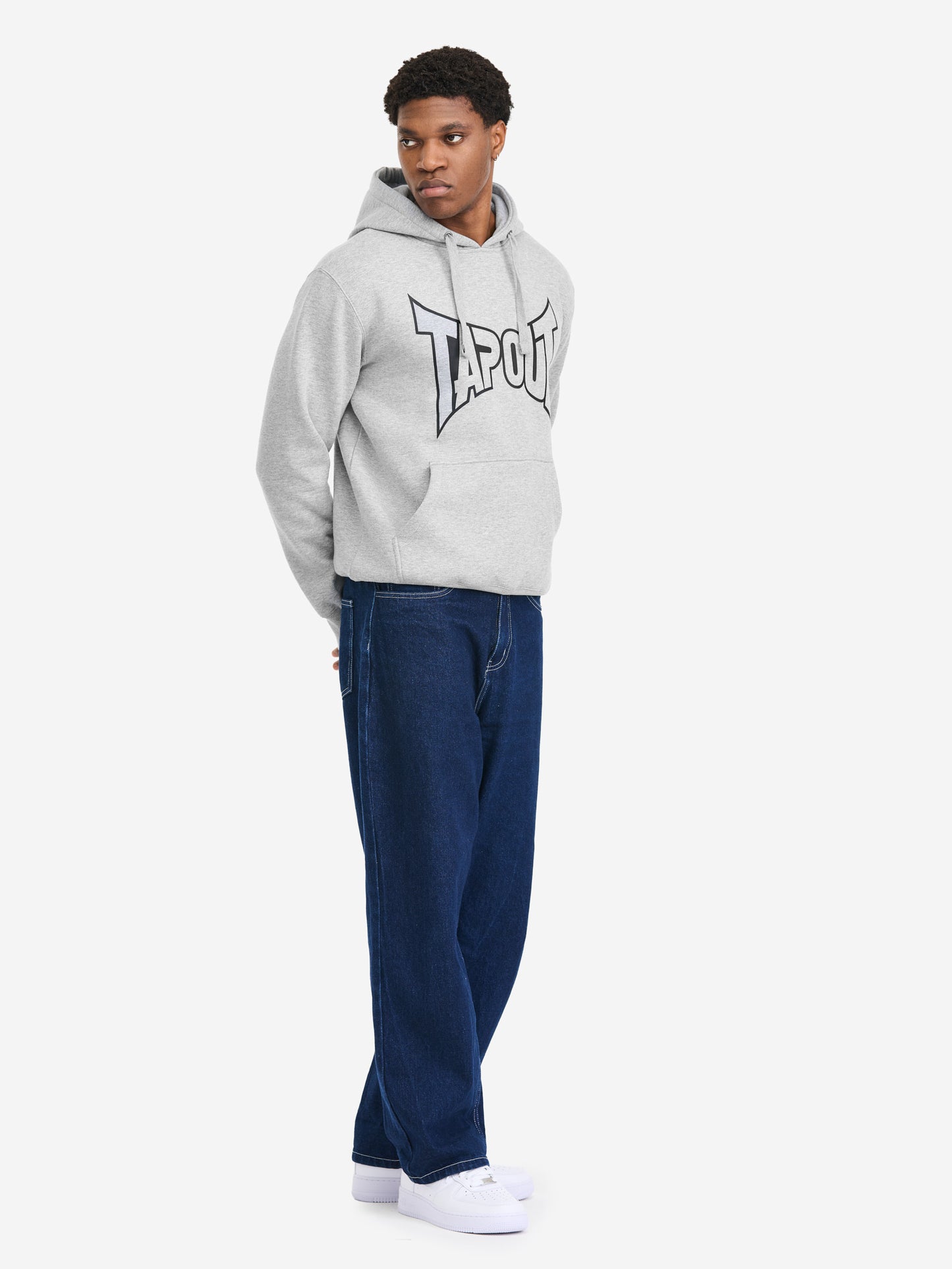 Tapout Herren Hoodie marl grey mit Logo-Print und Kängurutasche