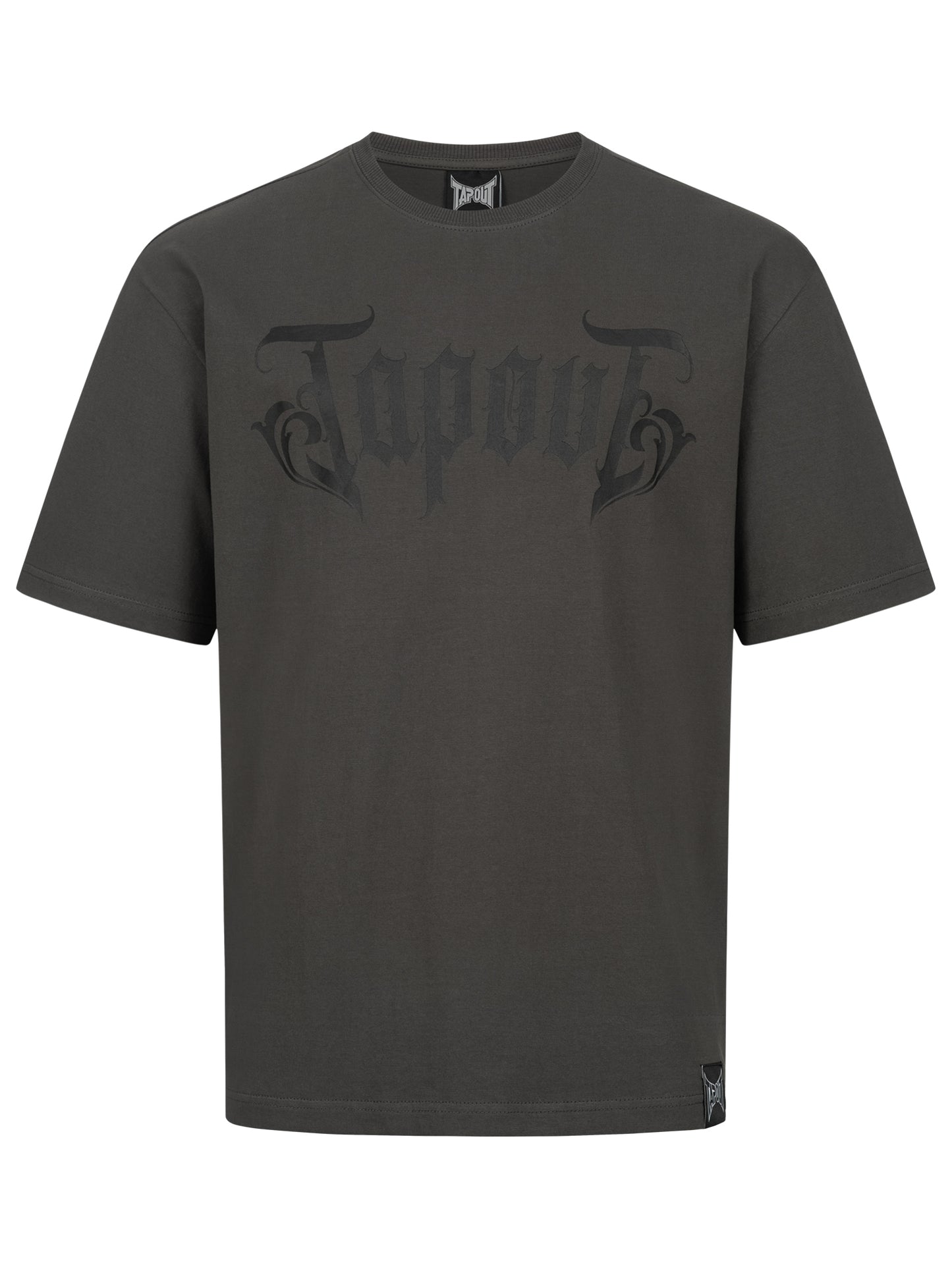 Tapout Herren T-Shirt in Grau, normale Passform, Rundhals, grosser Logo-Druck auf der Brust, aus 100 % gekämmter Baumwolle