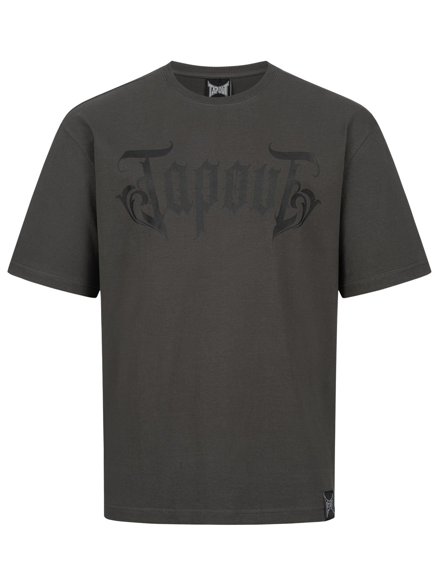 Tapout Herren T-Shirt in Grau, normale Passform, Rundhals, grosser Logo-Druck auf der Brust, aus 100 % gekämmter Baumwolle