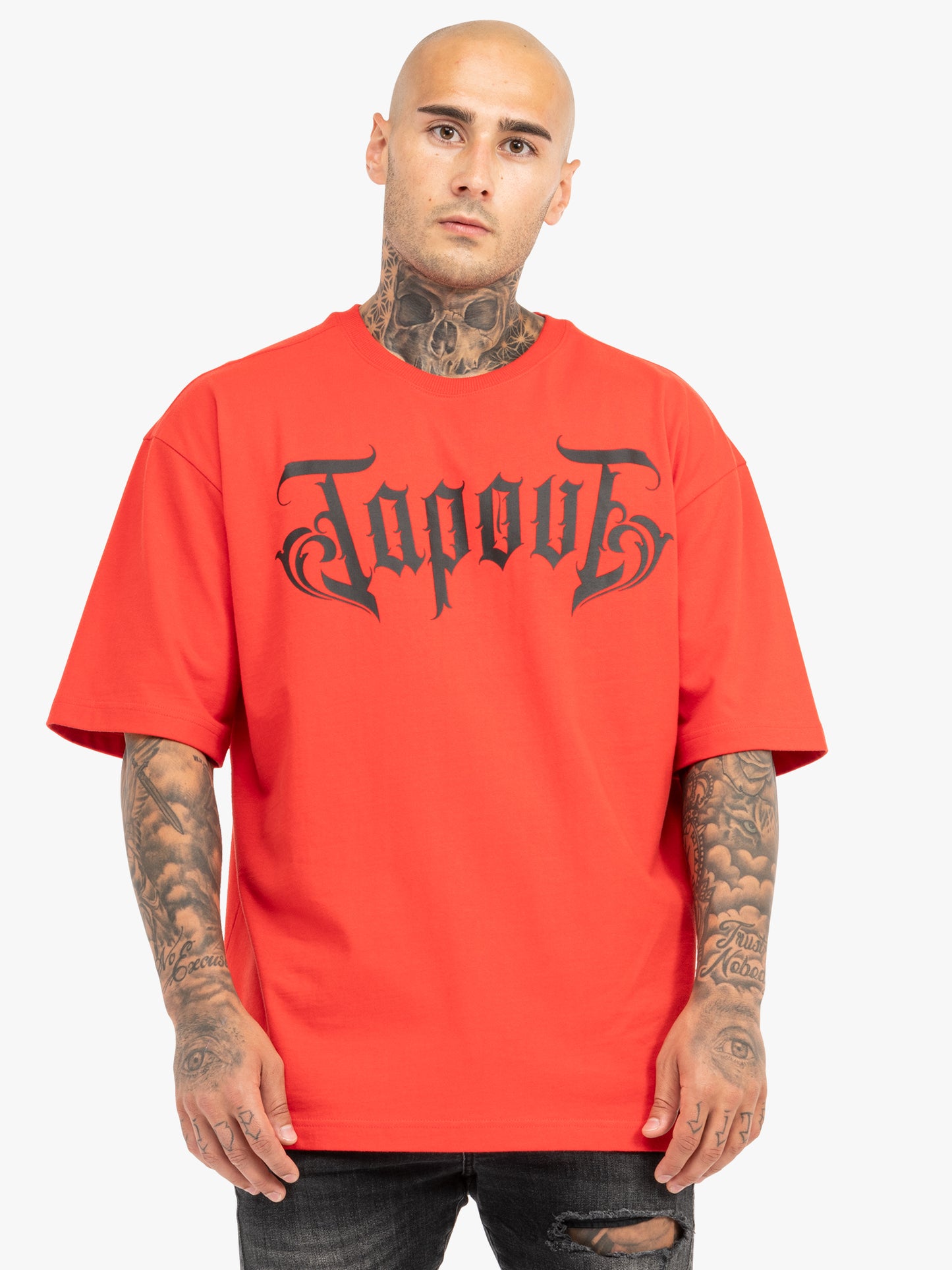 Tapout Herren T-Shirt in Rot, normale Passform, Rundhals, grosser Logo-Druck auf der Brust, aus 100 % gekämmter Baumwolle
