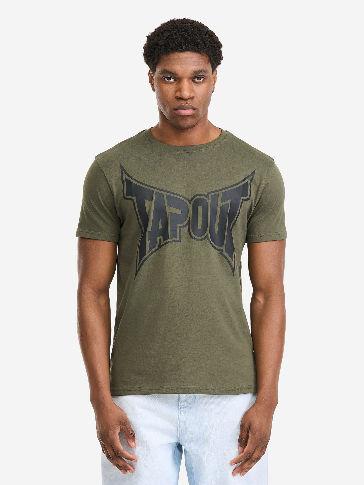 Tapout Herren T-Shirt Oliv, normale Passform, Rundhals mit Logo-Print