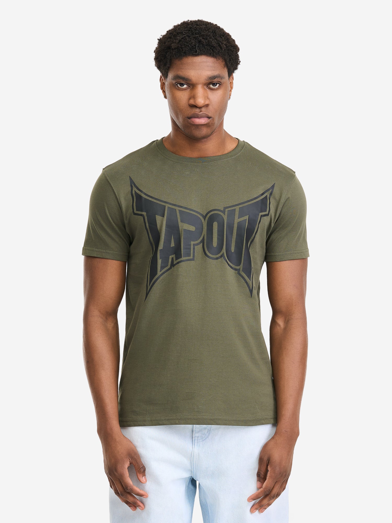Tapout Herren T-Shirt Oliv, normale Passform, Rundhals mit Logo-Print