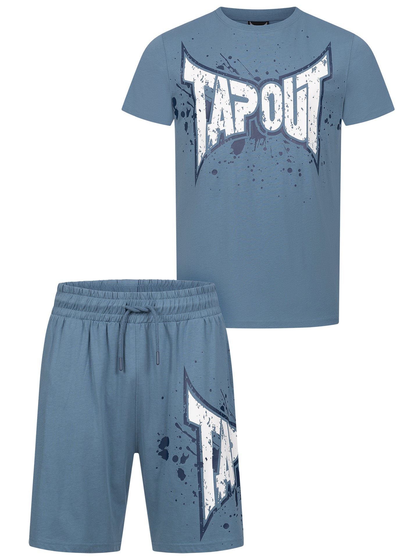 Tapout Herren T-Shirt & Shorts Set Grau/Blau mit Logo in normaler Passform