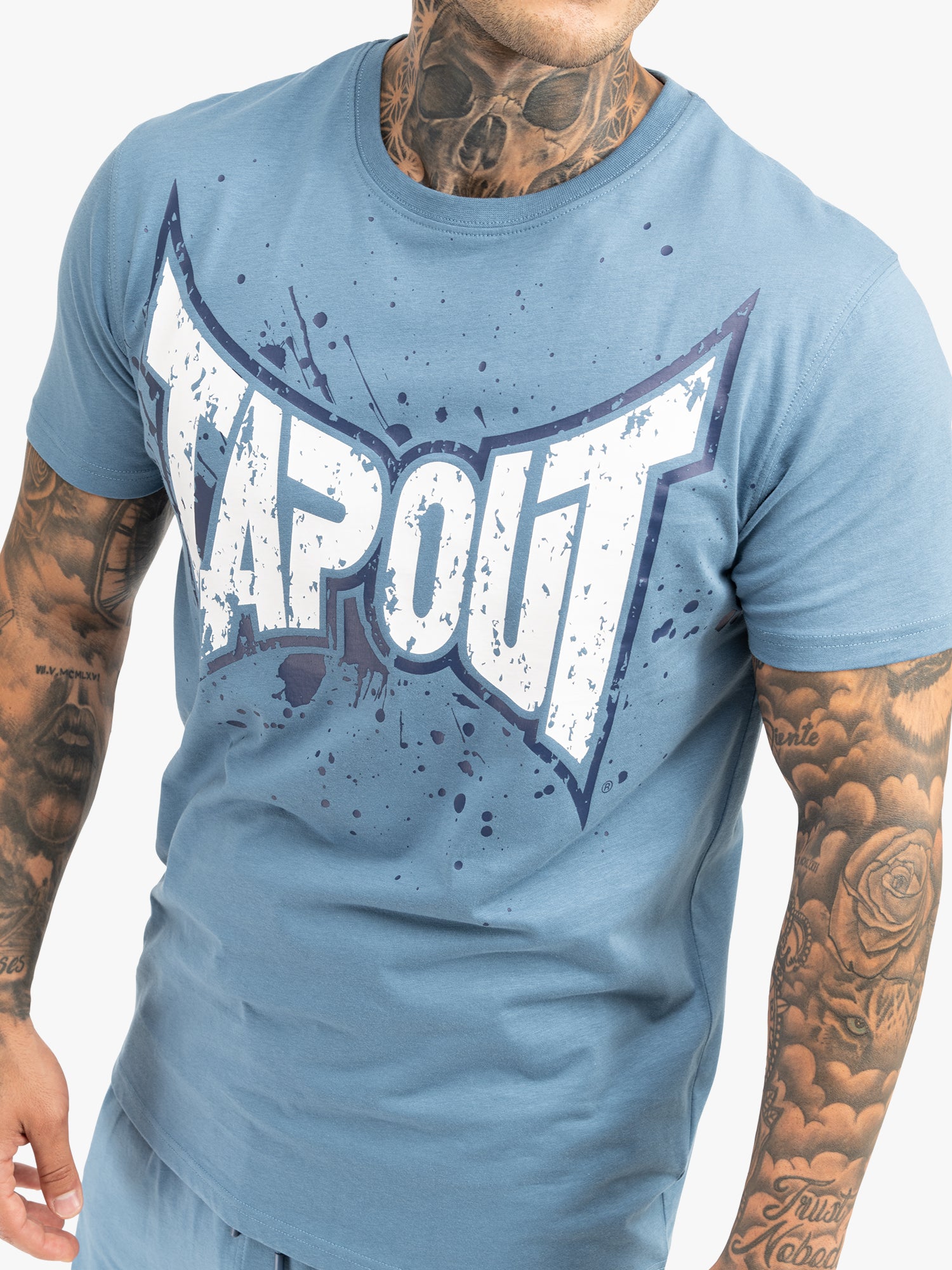 Tapout Herren T-Shirt & Shorts Set Grau/Blau mit Logo in normaler Passform