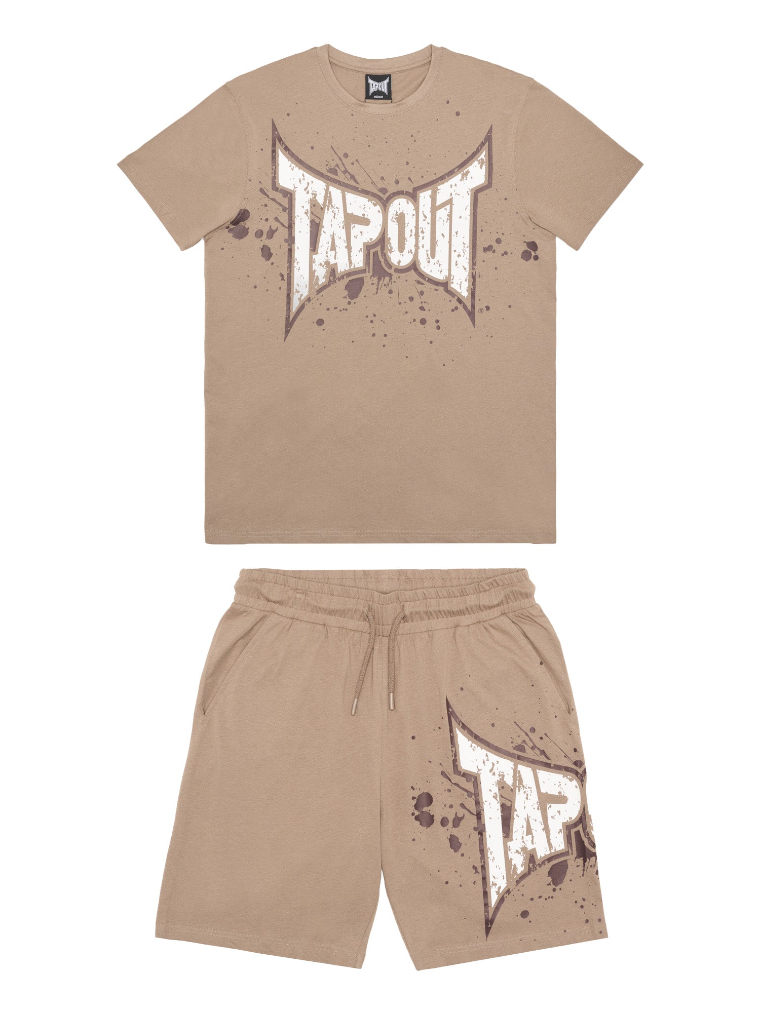 Tapout Herren T-Shirt & Shorts Set Braun mit Logo in normaler Passform