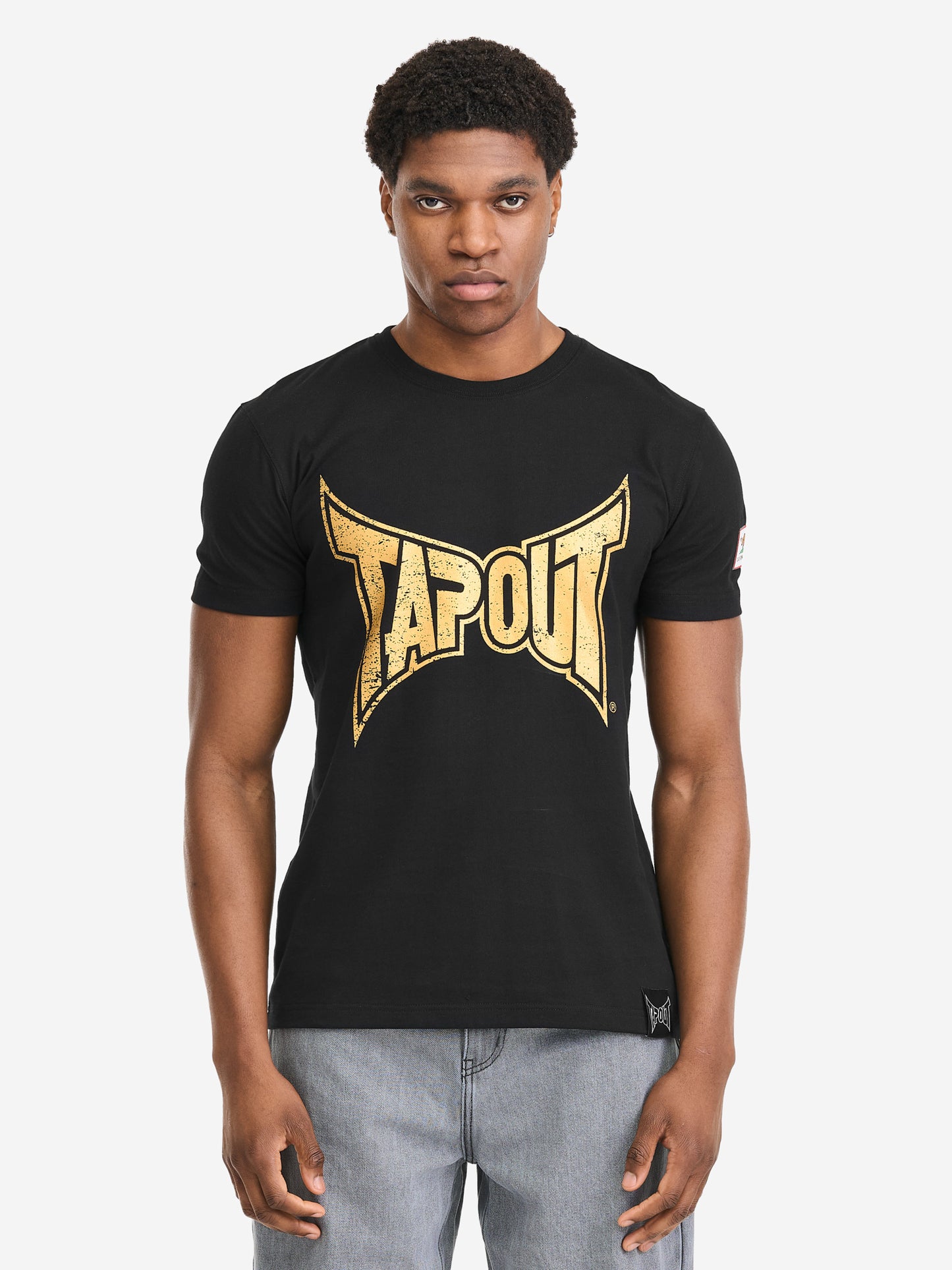Herren T-Shirt normale Passform schwarz mit Vintage-Logo auf der Brust