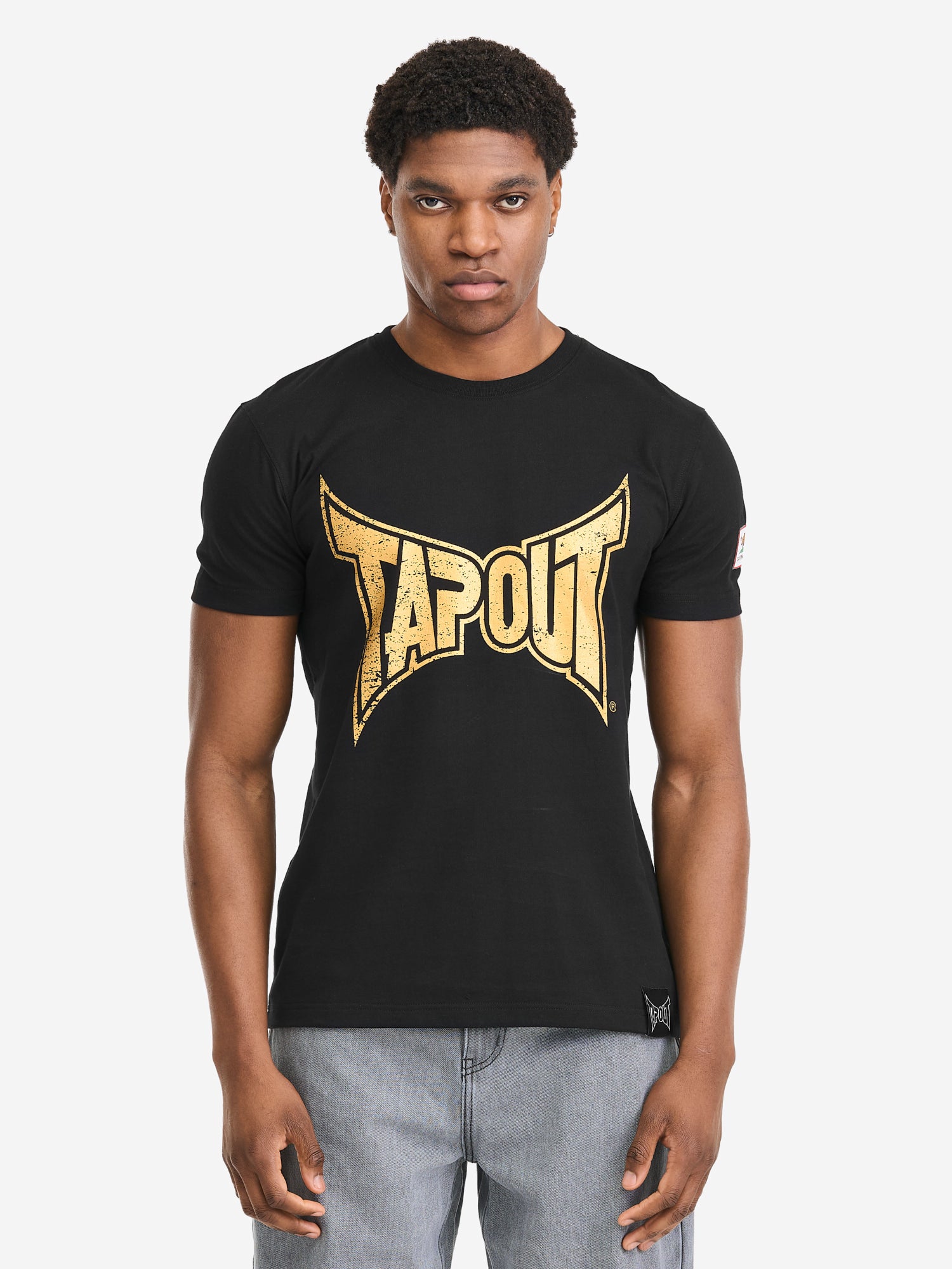 Herren T-Shirt normale Passform schwarz mit Vintage-Logo auf der Brust