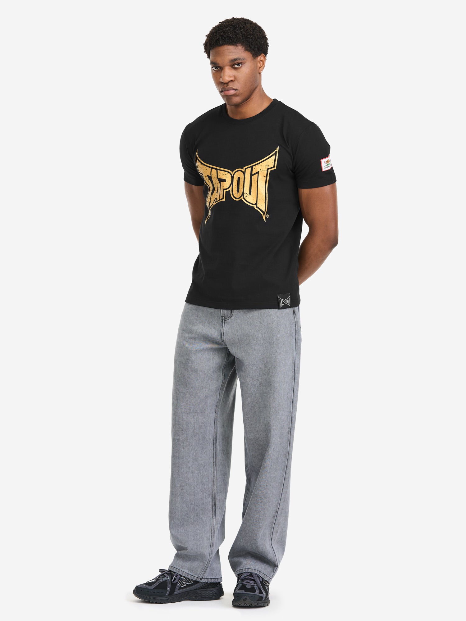 Herren T-Shirt normale Passform schwarz mit Vintage-Logo auf der Brust