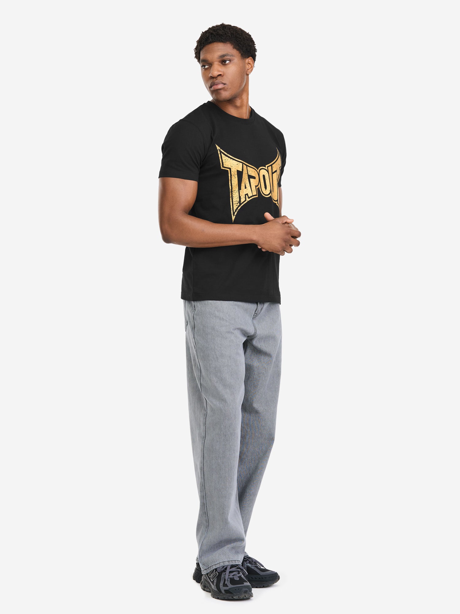 Herren T-Shirt normale Passform schwarz mit Vintage-Logo auf der Brust