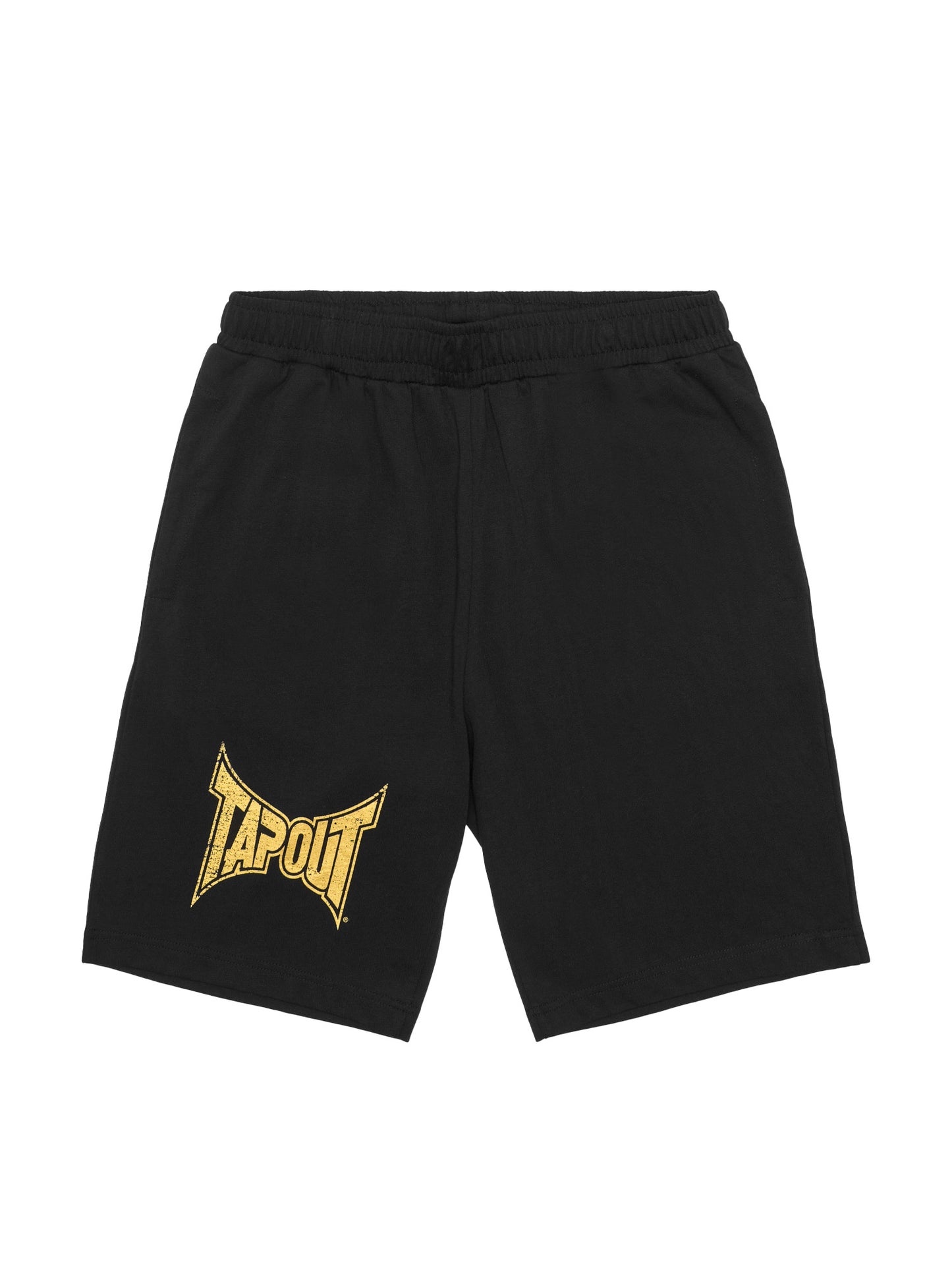 Schwarze Tapout Herren Shorts in normaler Passform mit Vintage-Logo-Druck, drei Taschen und Patch