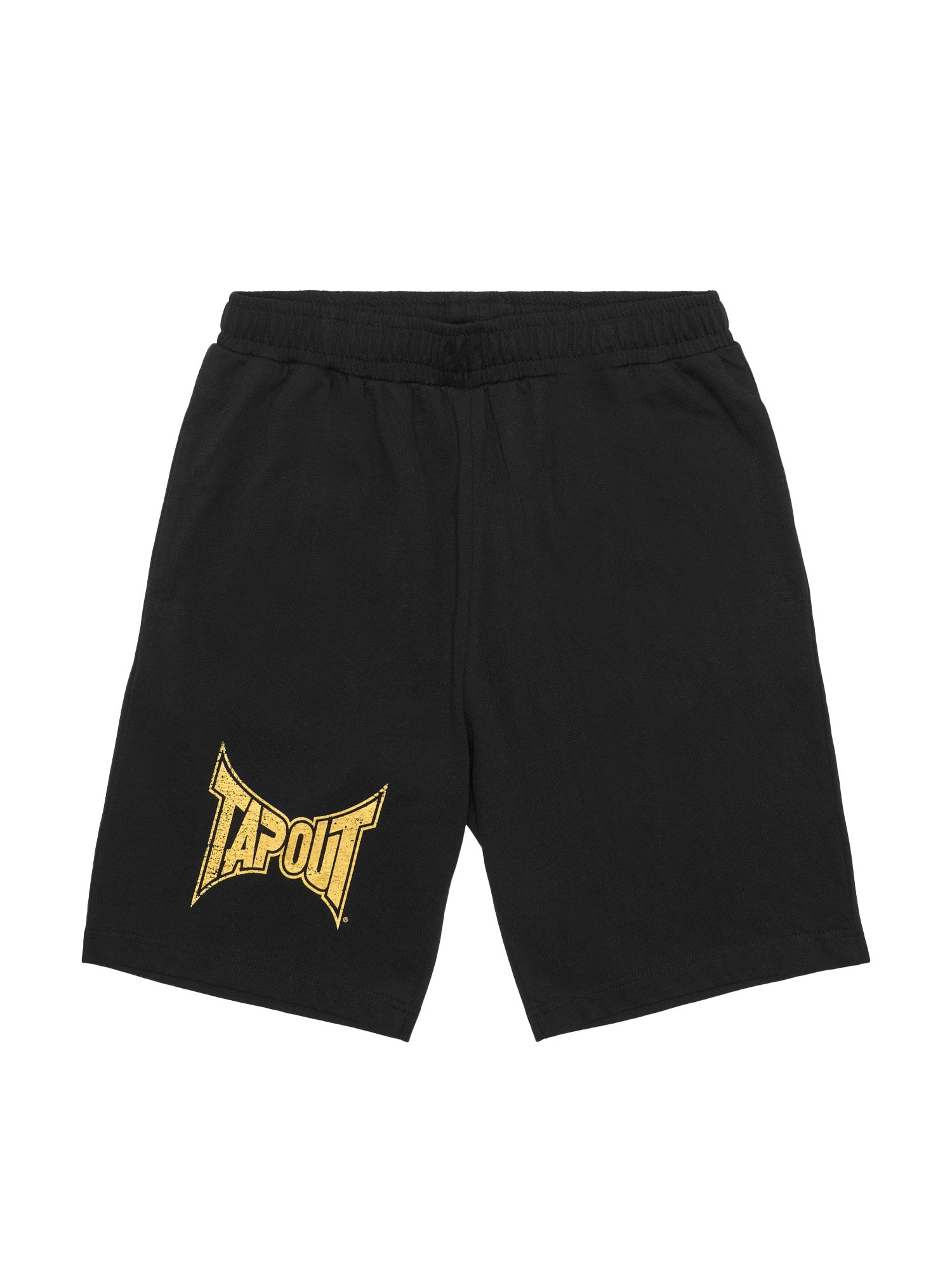 Schwarze Tapout Herren Shorts in normaler Passform mit Vintage-Logo-Druck, drei Taschen und Patch