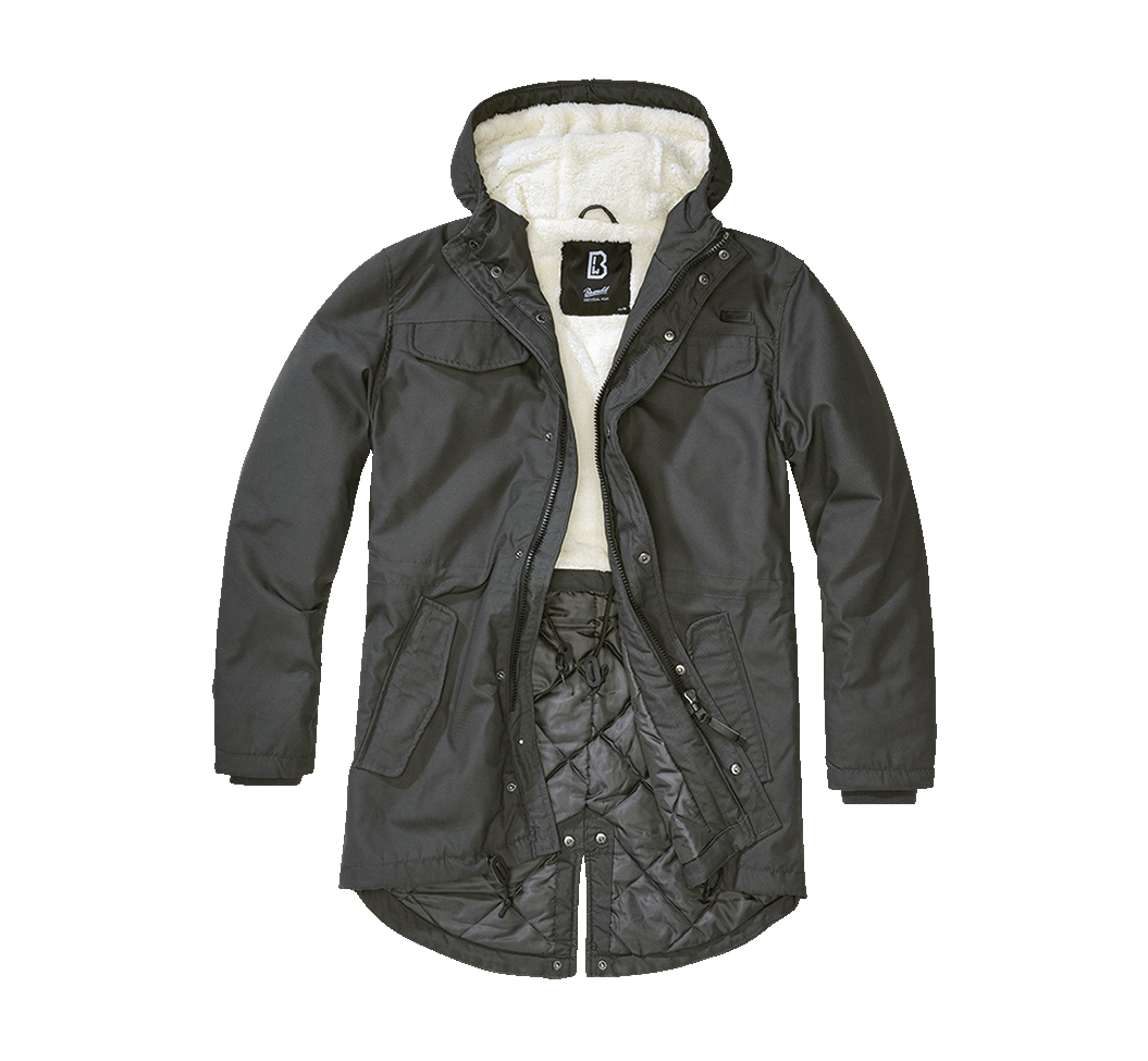 Brandit Marsh Lake Teddyparka anthracite mit Teddyfell und Taillenzug
