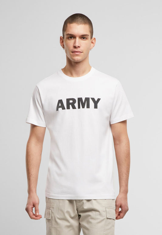 Brandit Army T-Shirt in Weiss mit Brustprint, 100% Baumwolle für bluepalm