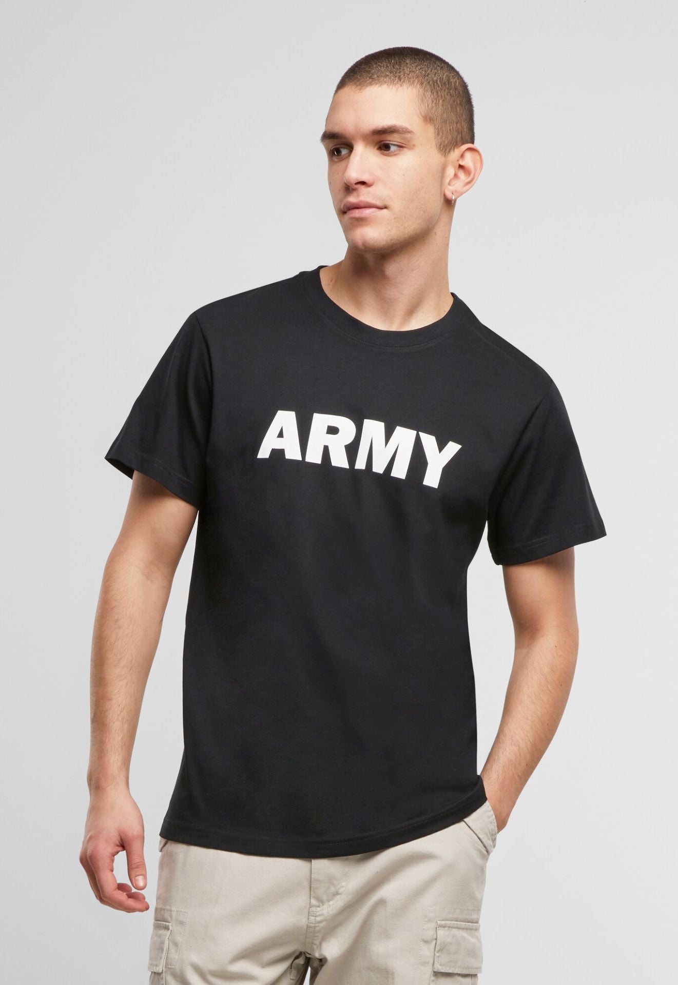 Brandit Army T-Shirt in Schwarz mit Brustprint, 100% Baumwolle für bluepalm