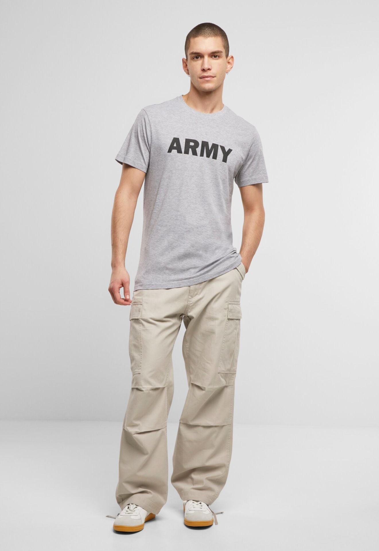 Brandit Army T-Shirt in Grey Melange mit Brustprint, 100% Baumwolle für bluepalm