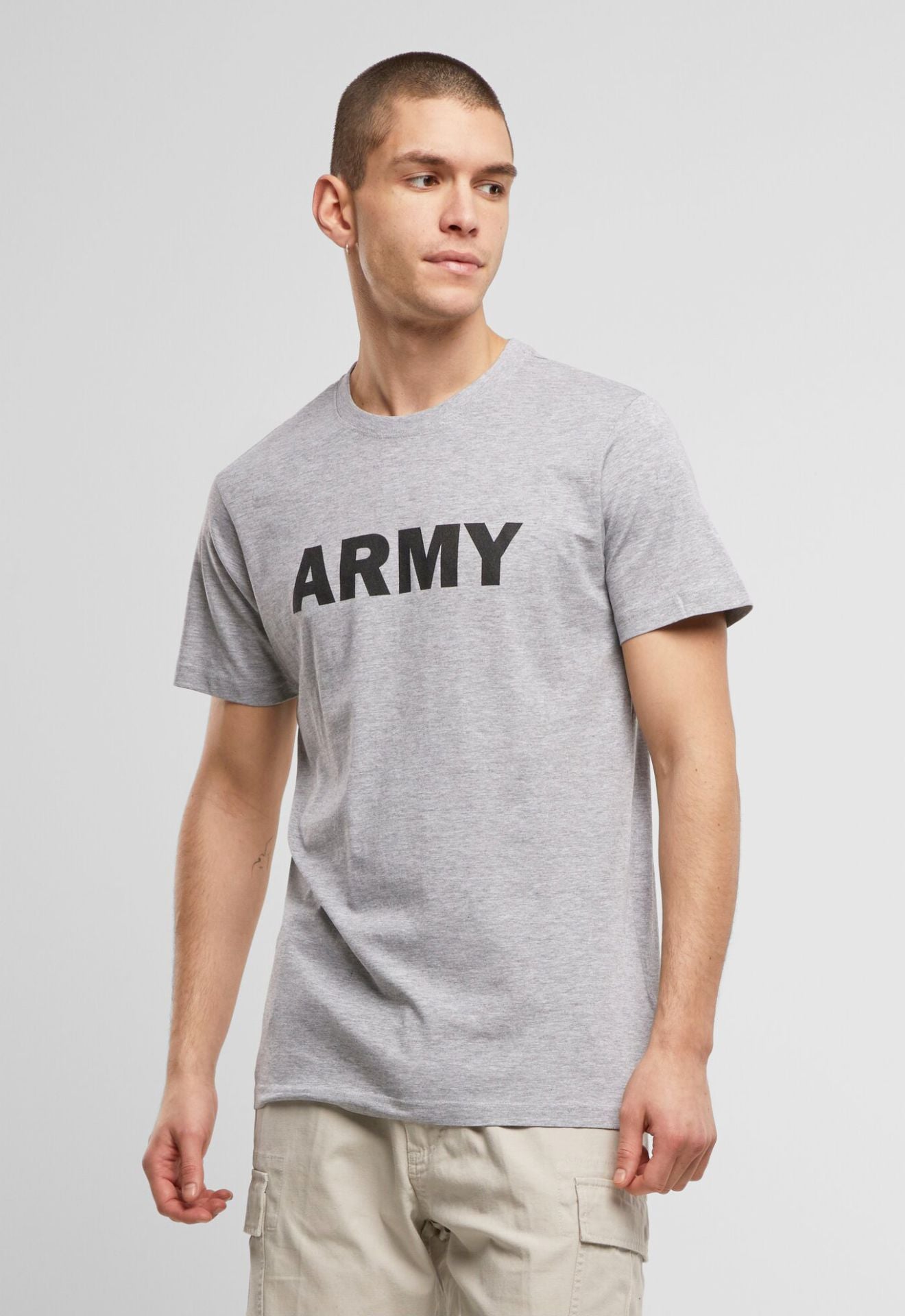 Brandit Army T-Shirt in Grey Melange mit Brustprint, 100% Baumwolle für bluepalm