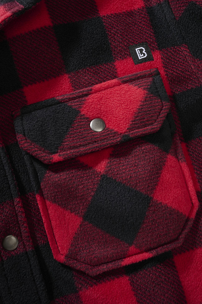 Schwarz/rotes Brandit Langarm-Fleecehemd im bequemen Schnitt mit Druckknopfleiste, Brusttaschen und Manschetten
