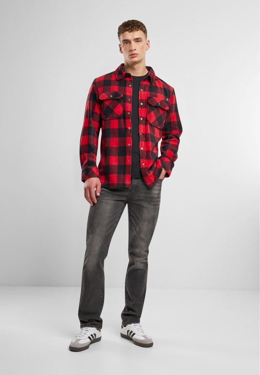 BRANDIT Jeff Fleece Shirt Long Sleeve Rot/Schwarz