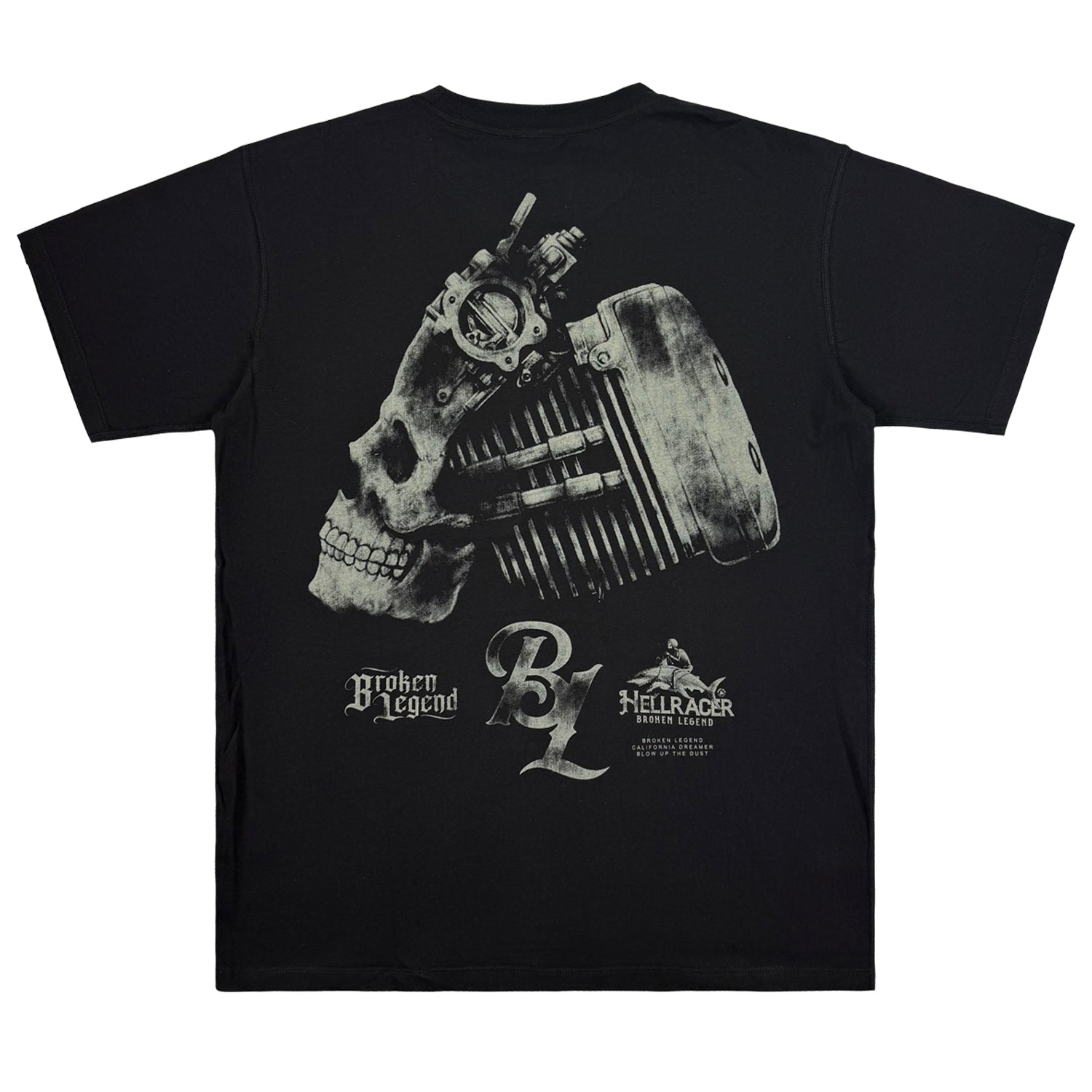 Yakuza Premium Herren T-Shirt Broken Legend in Schwarz mit grossem Zylinderkopf und Totenkopf Rückenprint.