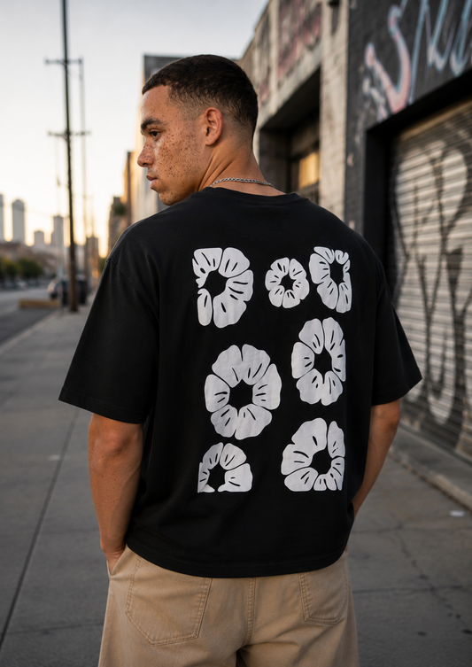 Mister Tee Bold Flowers Cropped Oversize Tee Black Backprint