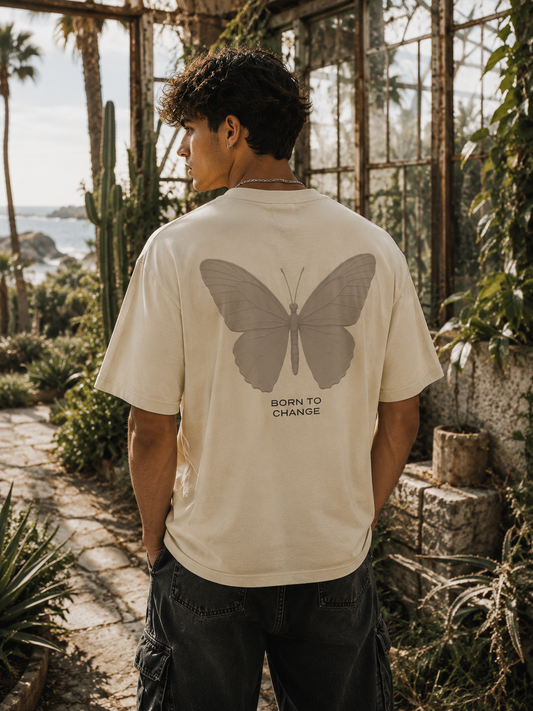 Mister Tee Born To Change Streetwear T-Shirt in Sand mit großem Butterfly Backprint