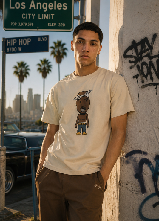 Mister Tee LA Sketch Graphic Tee in Sand mit urbanem Streetwear Print und modernem Hip-Hop Style
