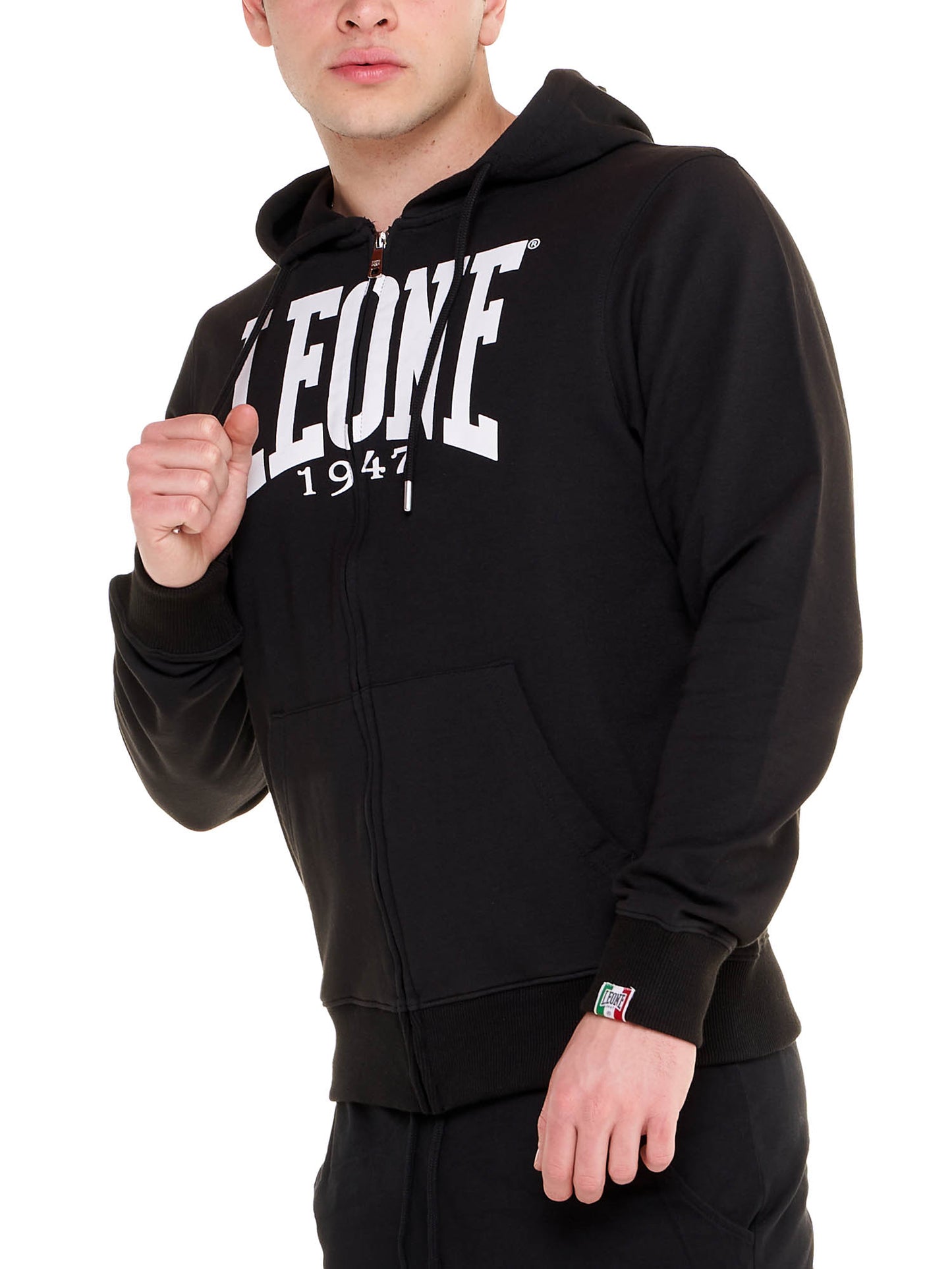 Leone - Big Logo Kapuzensweatzipjacke Schwarz