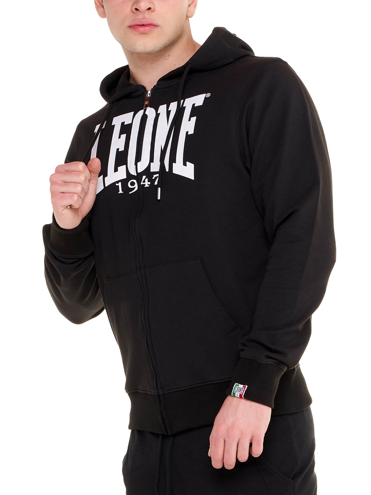 Leone - Big Logo Kapuzensweatzipjacke Schwarz