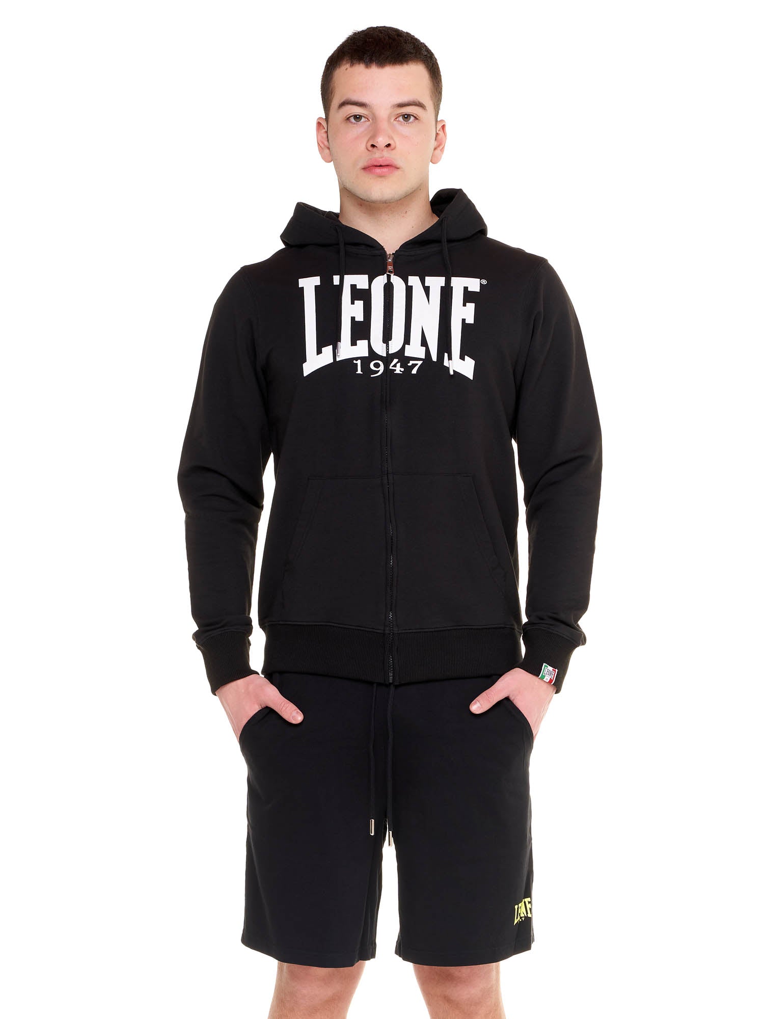 Leone - Big Logo Kapuzensweatzipjacke Schwarz