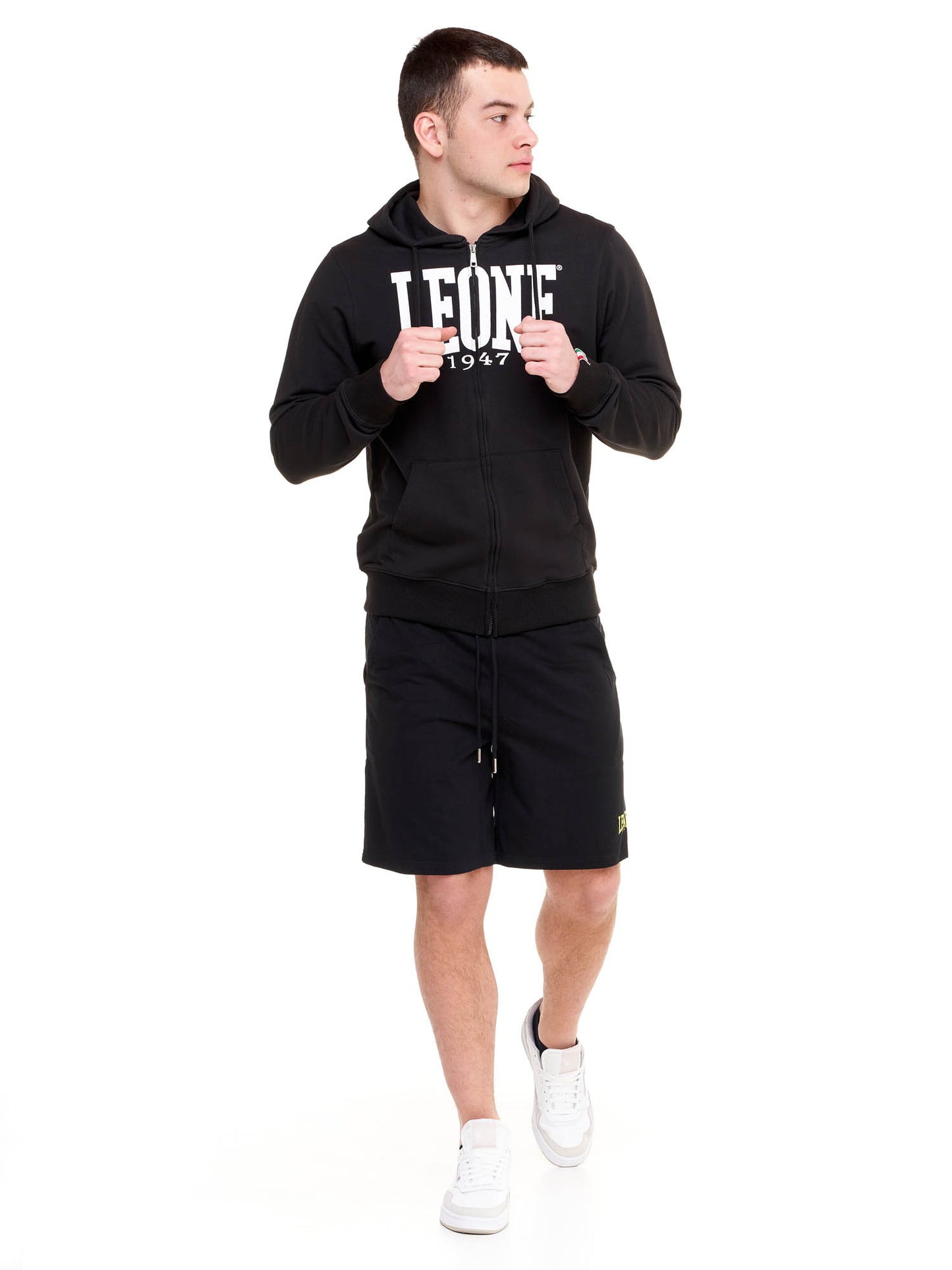 Leone - Big Logo Kapuzensweatzipjacke Schwarz