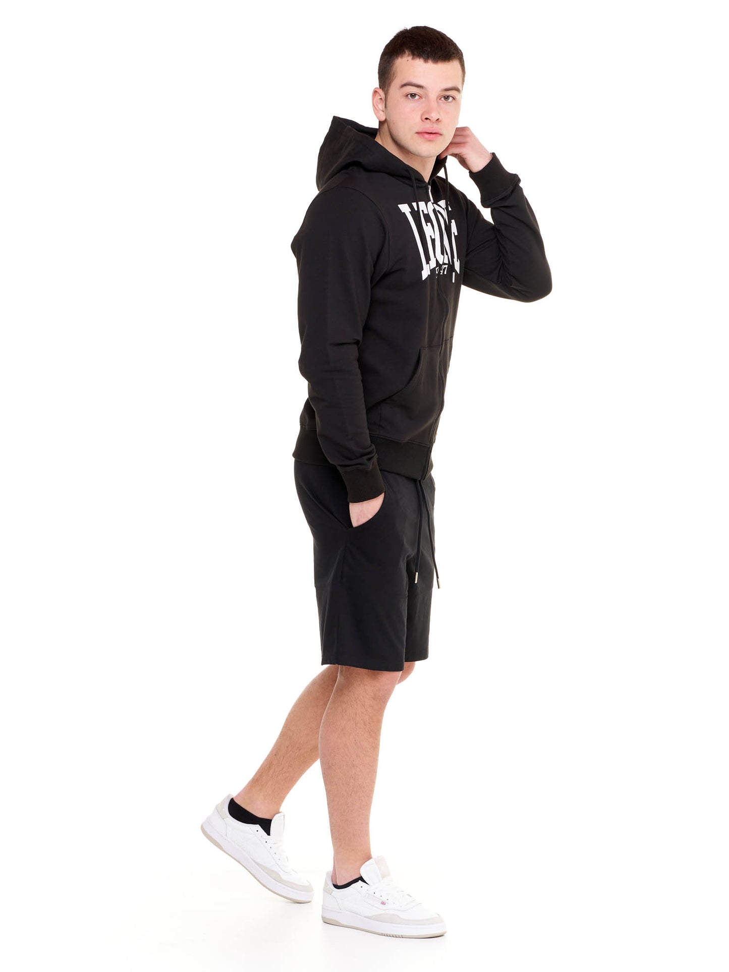 Leone - Big Logo Kapuzensweatzipjacke Schwarz