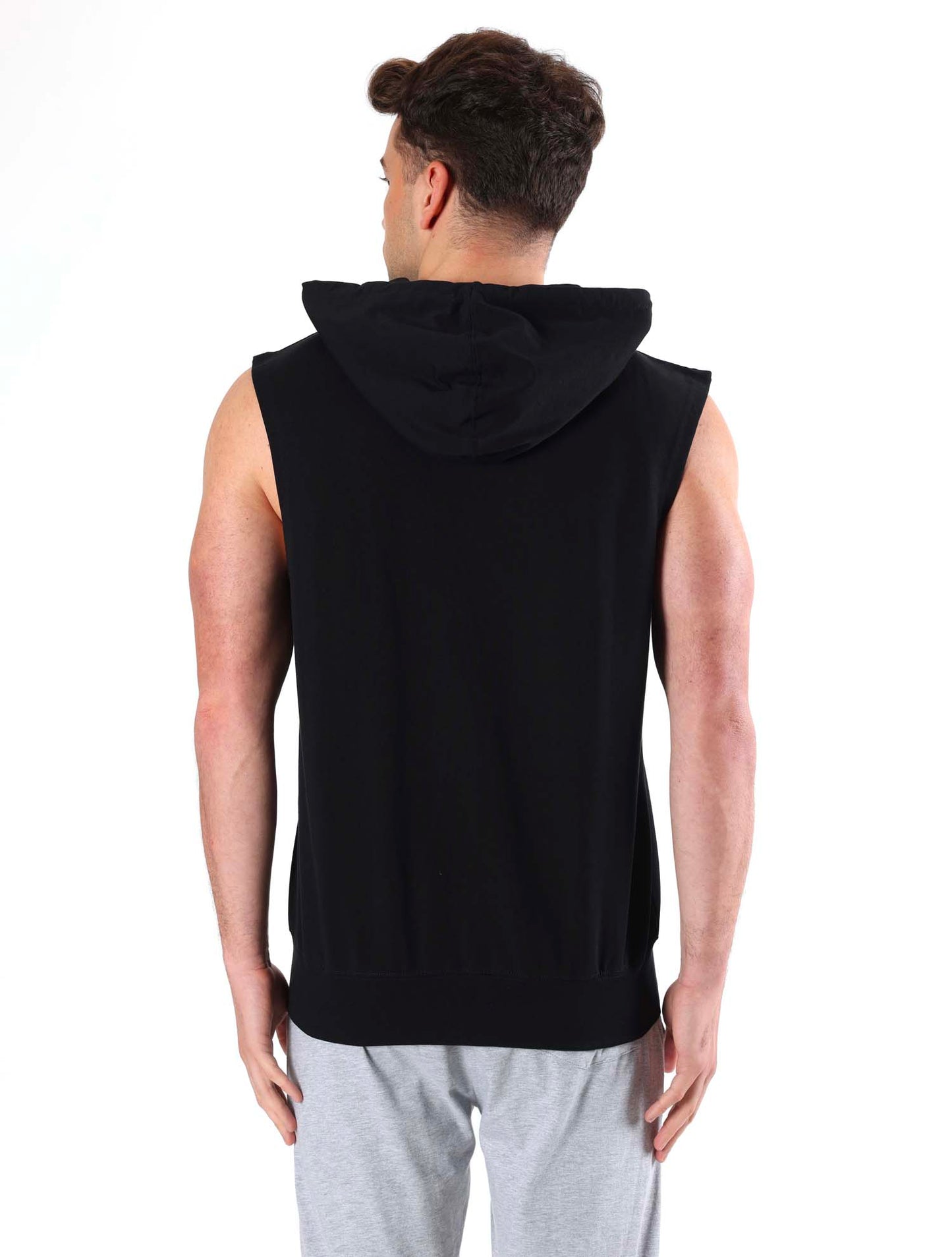 Leone - Big Logo Aermelloses T-Shirt mit Kapuze Schwarz