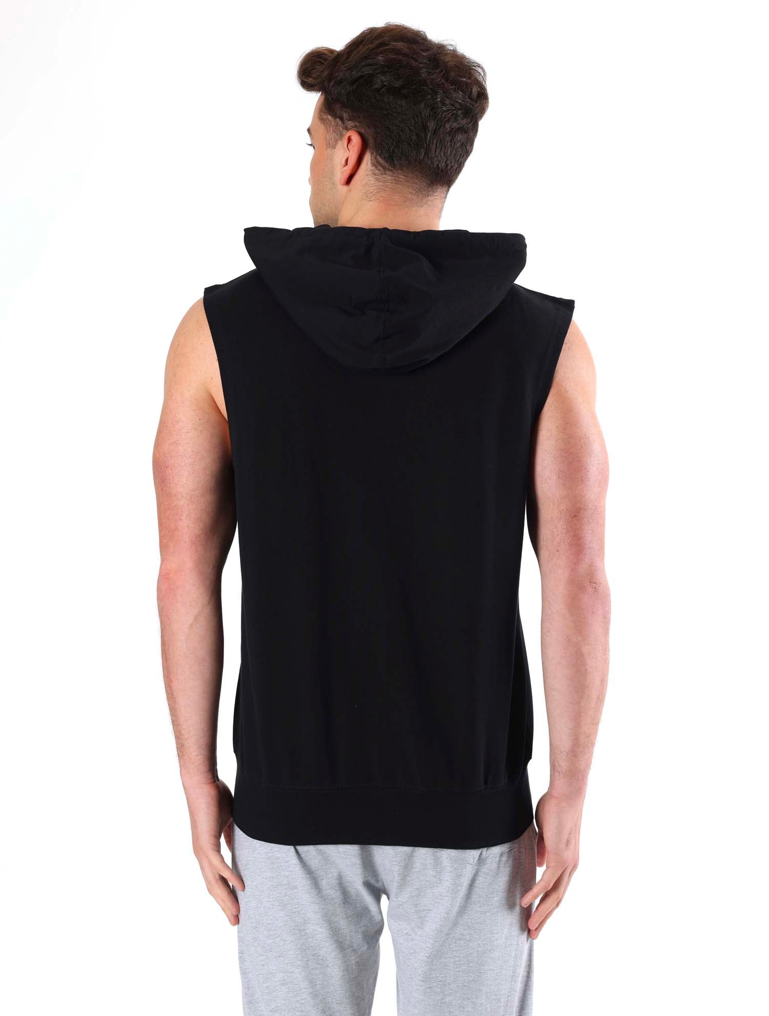 Leone - Big Logo Aermelloses T-Shirt mit Kapuze Schwarz