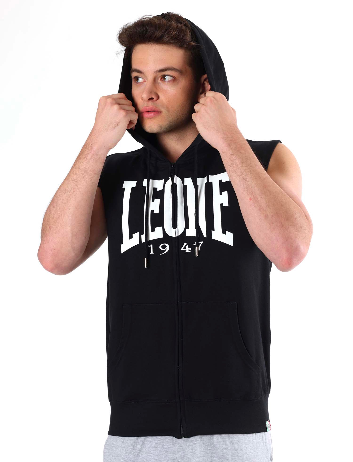 Leone - Big Logo Aermelloses T-Shirt mit Kapuze Schwarz