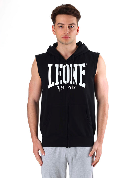 Leone - Big Logo Aermelloses T-Shirt mit Kapuze Schwarz