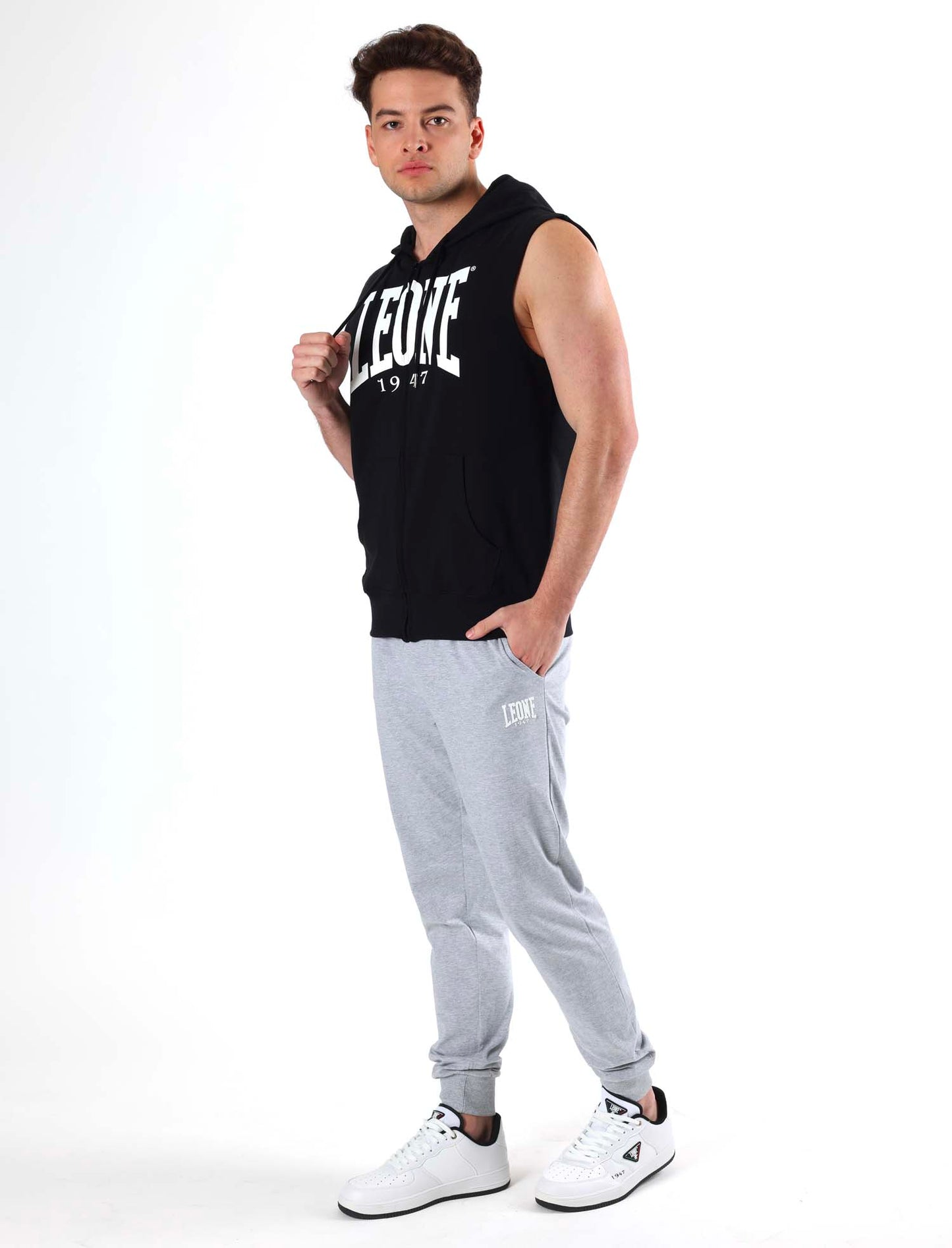 Leone - Big Logo Aermelloses T-Shirt mit Kapuze Schwarz