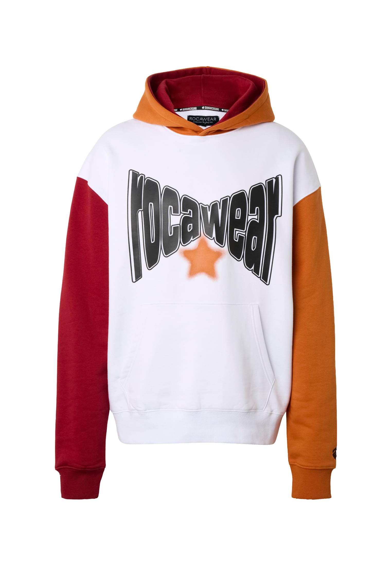 Rocawear COLORED Hoody Bright White Red Dahlia Hawaiian Sunset mit Colorblock-Design und Logo-Print