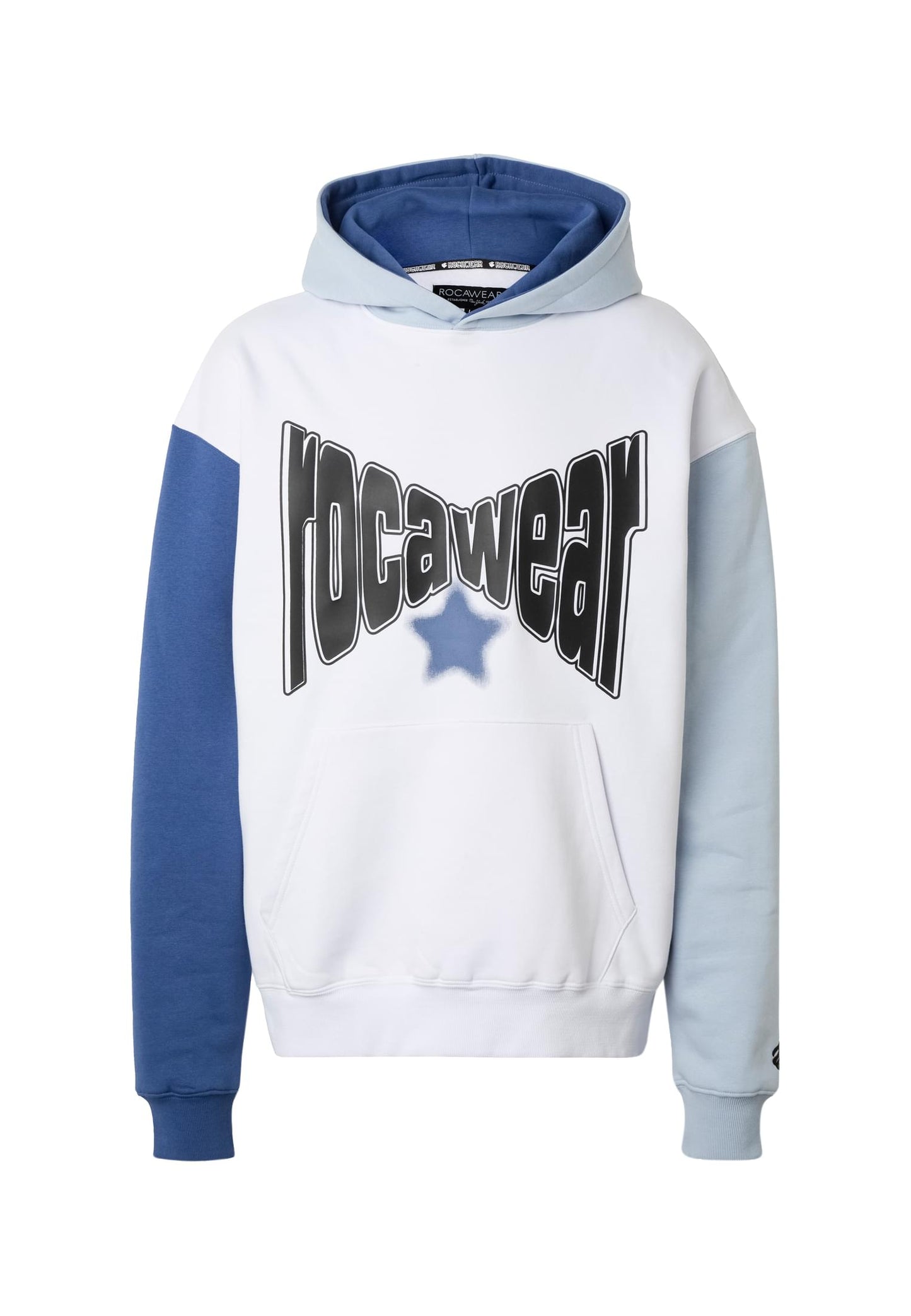 Rocawear COLORED Hoody Bright White True Navy Brunnera Blue mit Colorblock-Design und Logo-Print