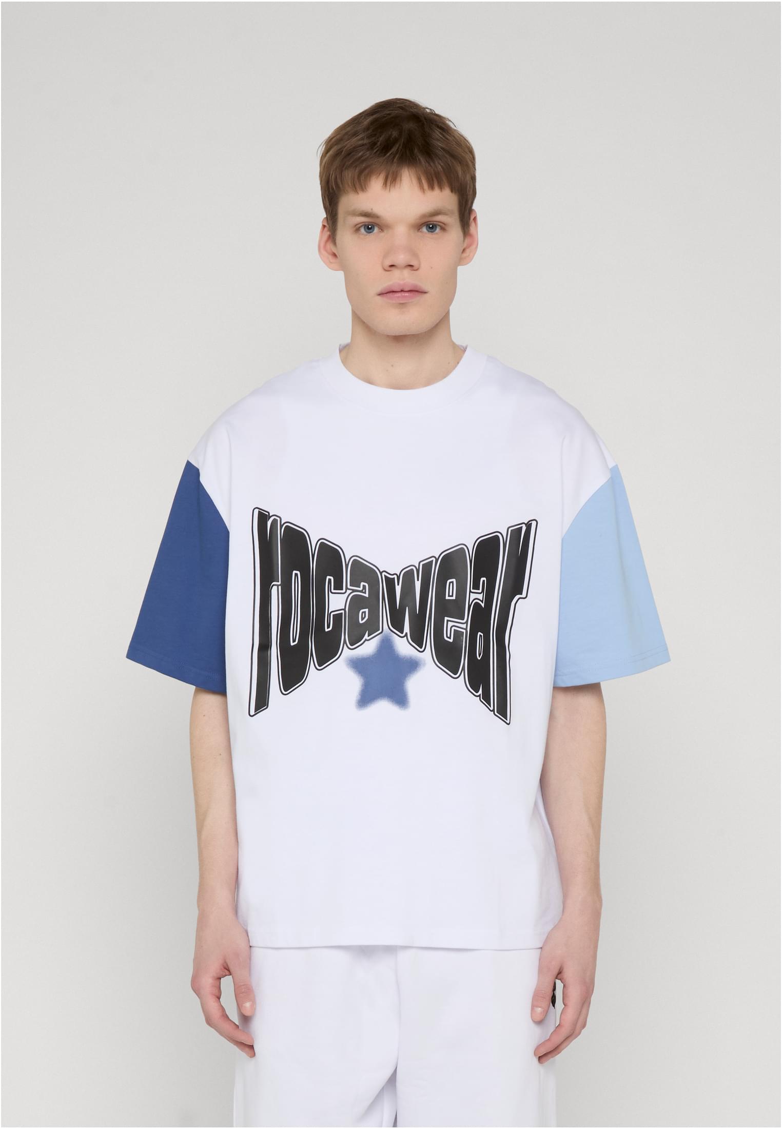 Rocawear COLORED T-Shirt Bright White True Navy Brunnera Blue Herren T-Shirt Vorderansicht mit Logo-Print