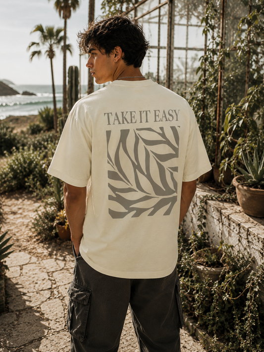 sand Graphic Tee mit modernem Pflanzen Backprint
