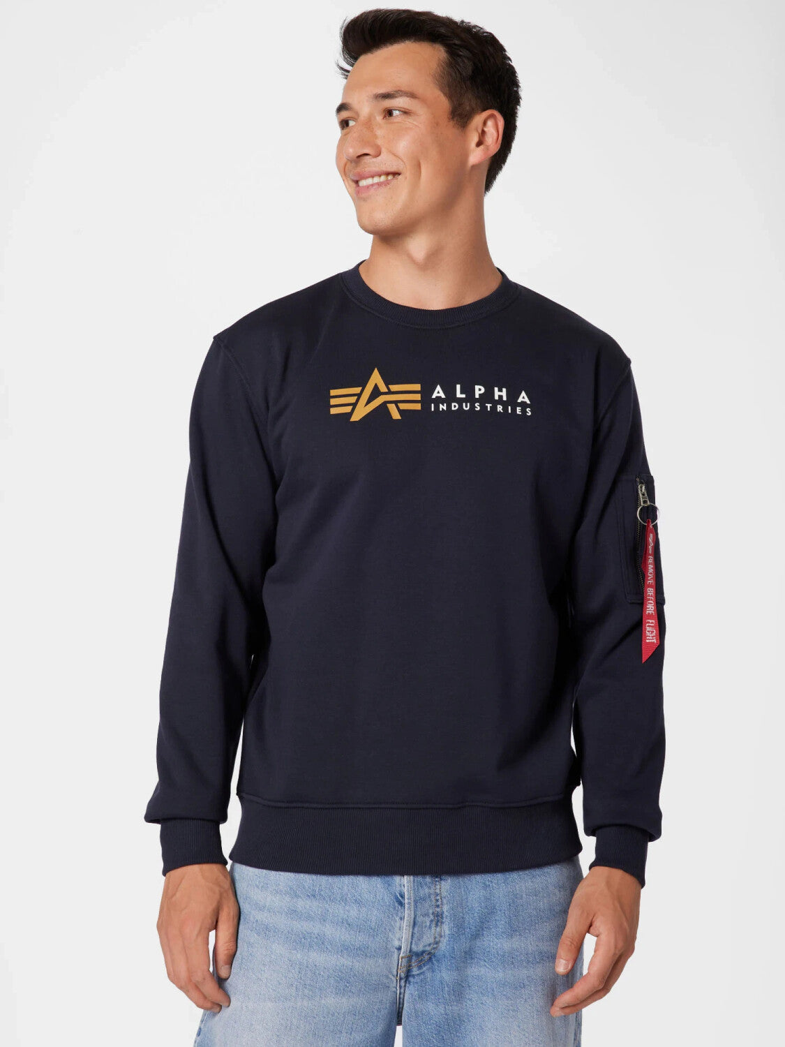 Alpha Industries Alpha Label Sweater in Replica Blue mit Frontprint und Utility Pocket