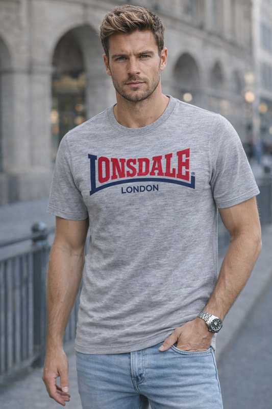 Lonsdale London Herren T-Shirt Marl Grey mit Two Tone Logo-Print auf der Brust, Slim Fit Passform aus Baumwolle