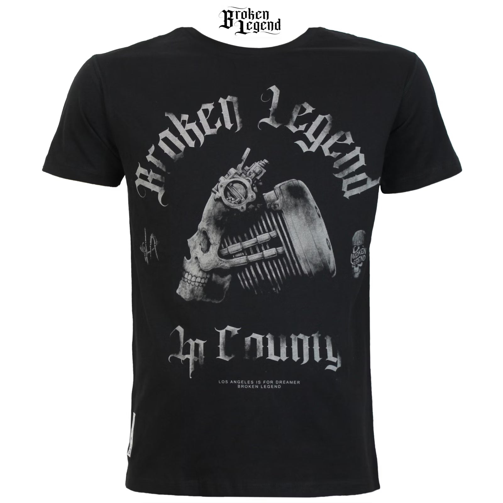 Schwarzes Yakuza Premium T-Shirt Broken Legend mit grossem Totenkopf-Print auf der Brust.