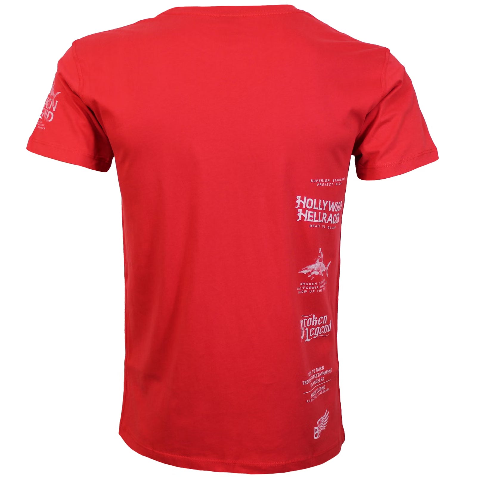 Rückansicht des roten Broken Legend Shirts mit vertikalem Schriftzug der Yakuza Premium Kooperation.