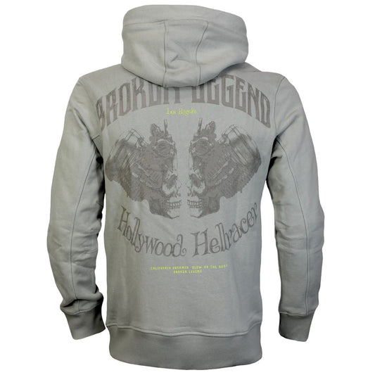 Silbergrauer Herren Hoodie von Broken Legend mit dezenter Stickerei vorn und grossem Rückenprint
