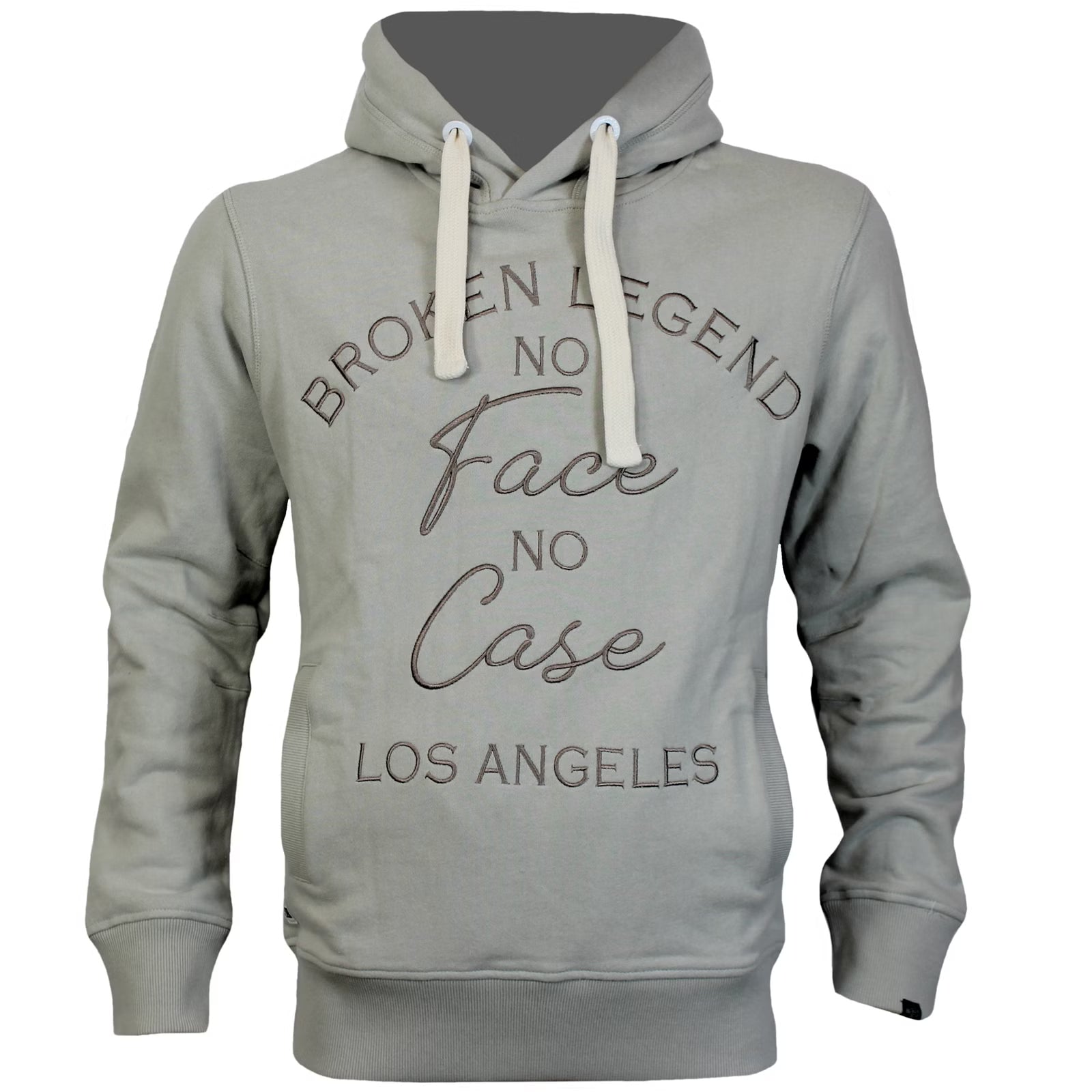 Silbergrauer Herren Hoodie von Broken Legend mit dezenter Stickerei vorn und grossem Rückenprint